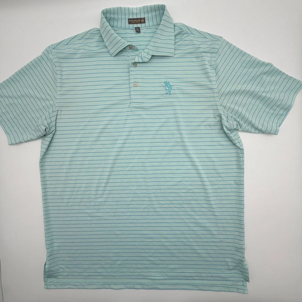 Peter Millar Summer Comfort Striped Golf Polo Shirt Mens XL Blue Teal Stripe